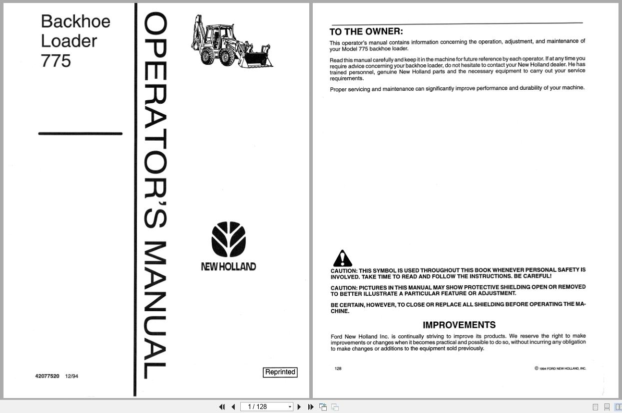 New Holland Backhoe Loader 775 Operators Manual 42077520 (1)