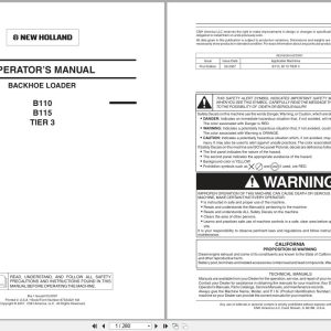 New Holland Backhoe Loader B110 B115 Tier 3 Operators Manual 87534321NA 2007 (1)