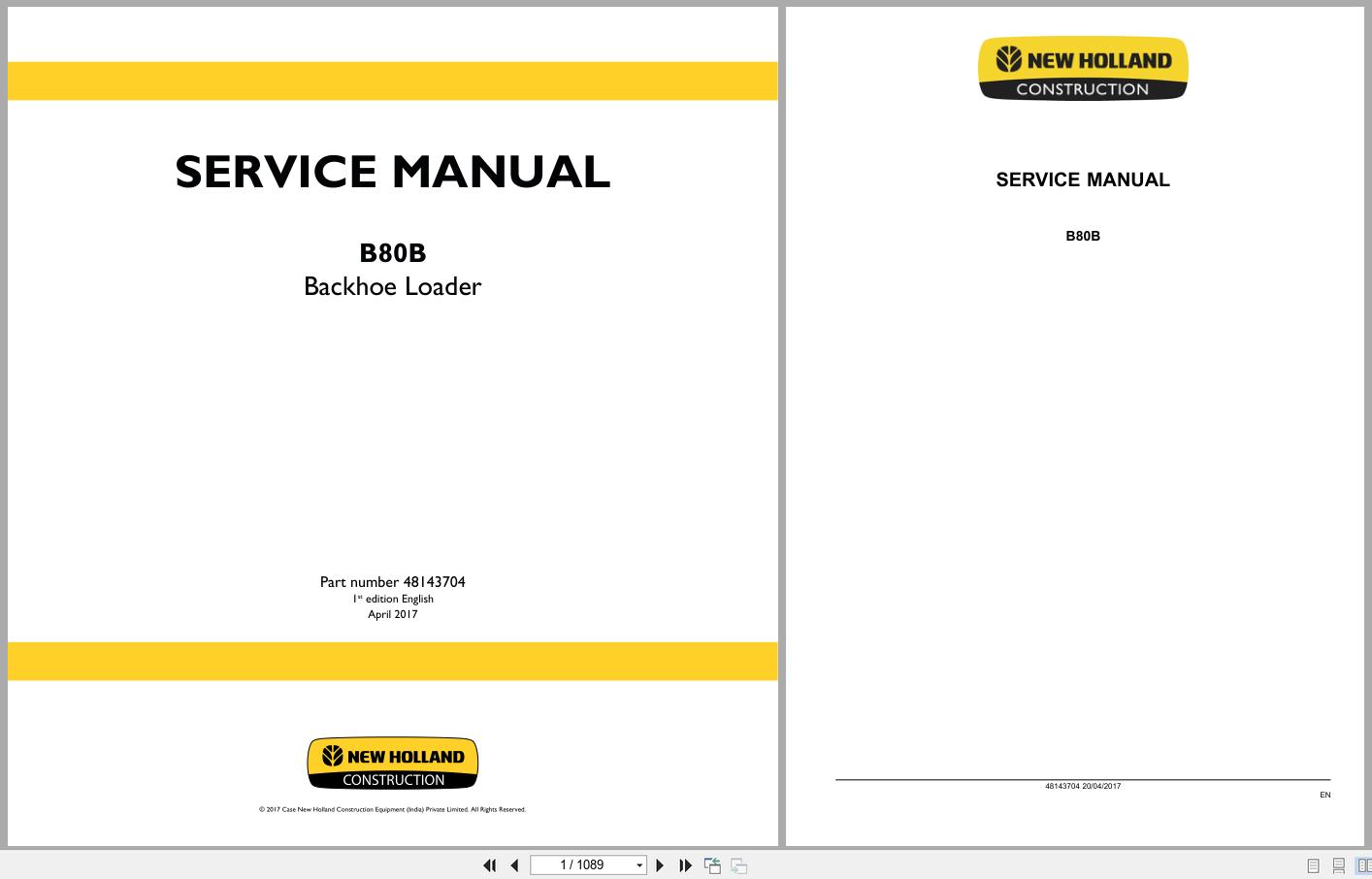 New Holland Backhoe Loader B80B Service Manual 48143704 2017 (1)