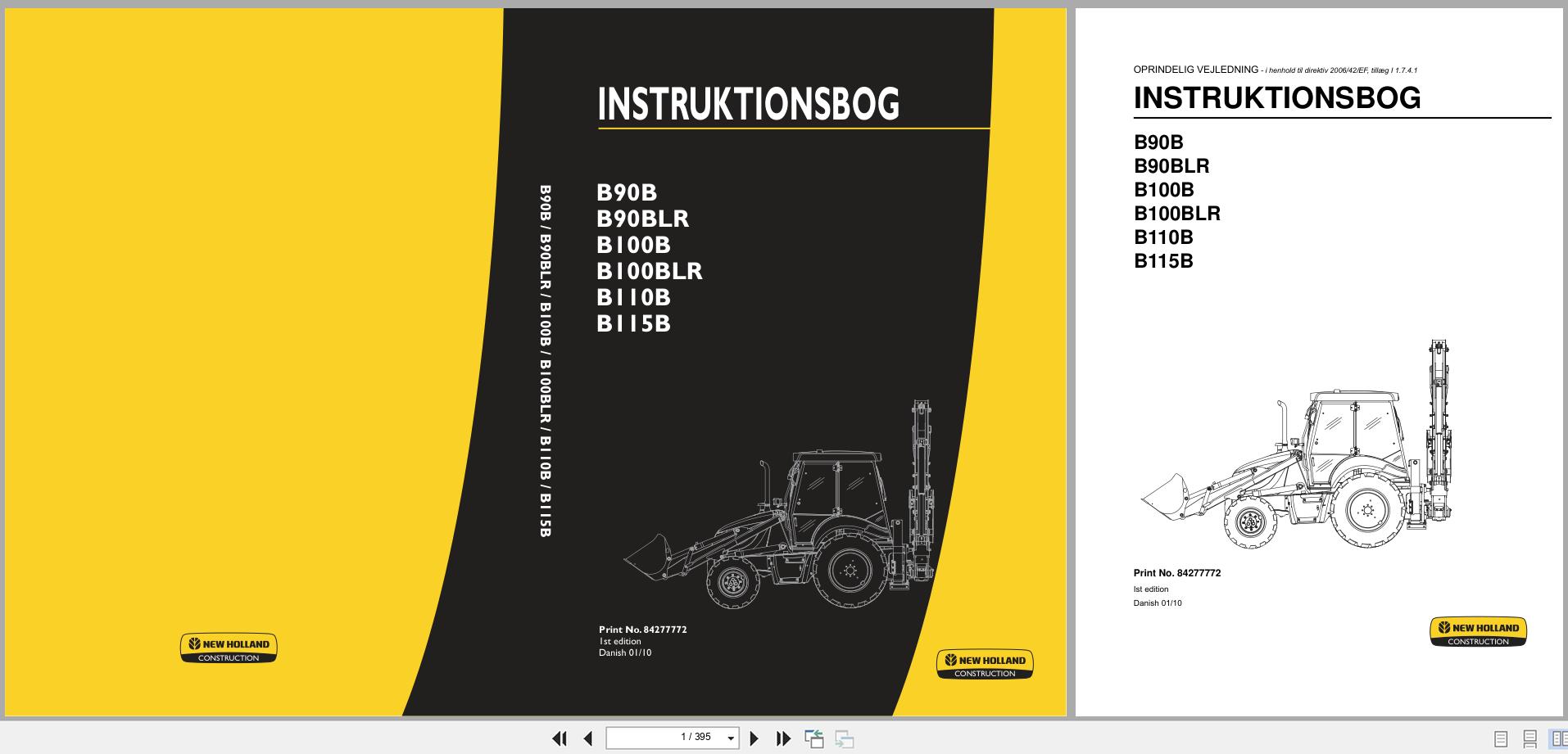 New Holland Backhoe Loader B90B to B115B Tier 3 Operators Manual 84277772 2010 DK (1)