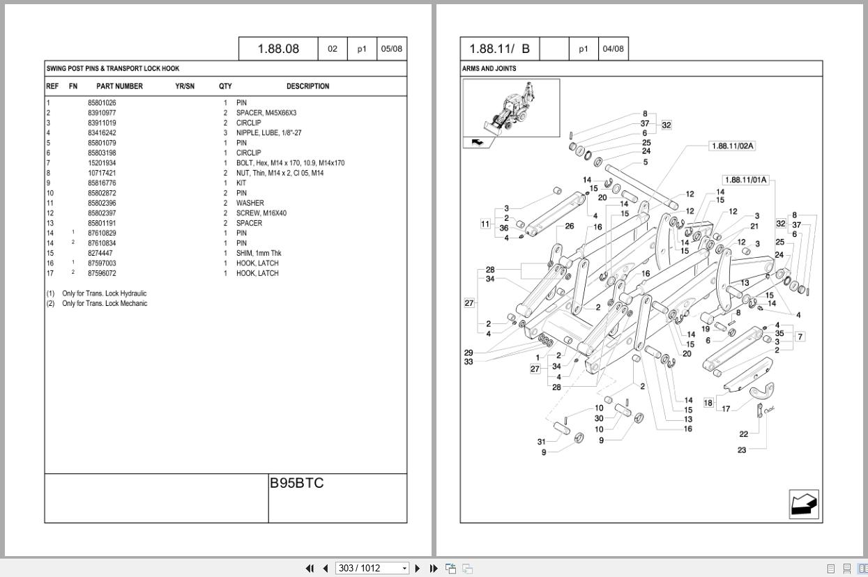 New Holland Backhoe Loader B95BTC Tier 3 Parts Manual 87659790NA 2008 (2)