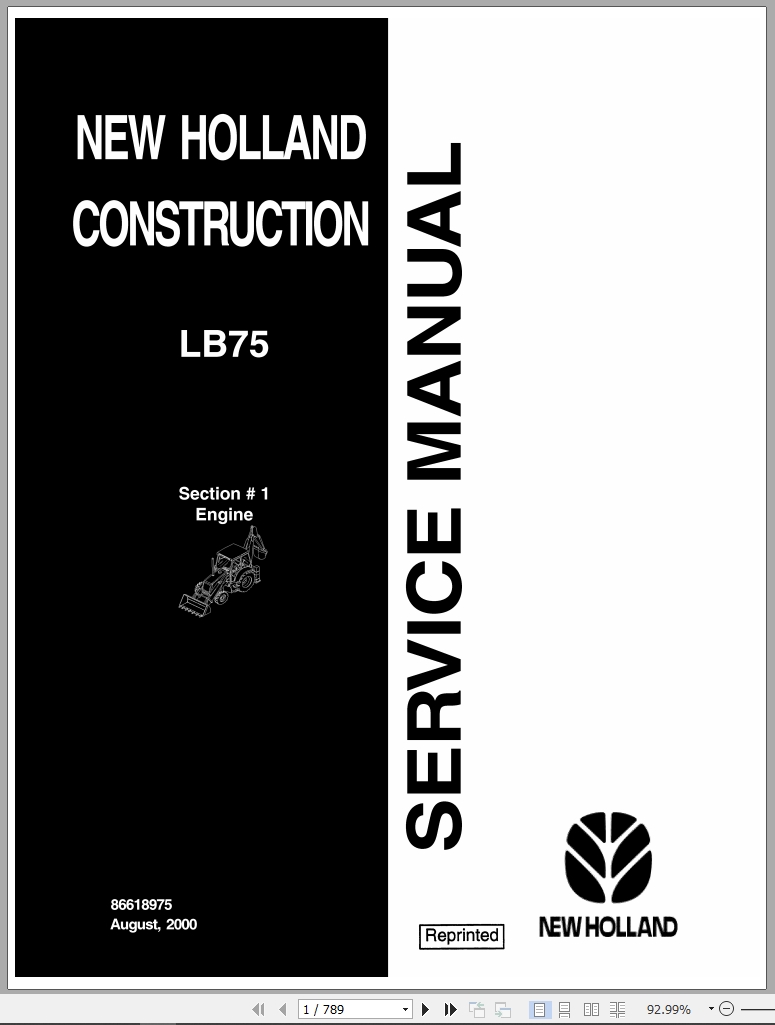 New Holland Backhoe Loader LB75 Service Manual 86618975 2000 (1)