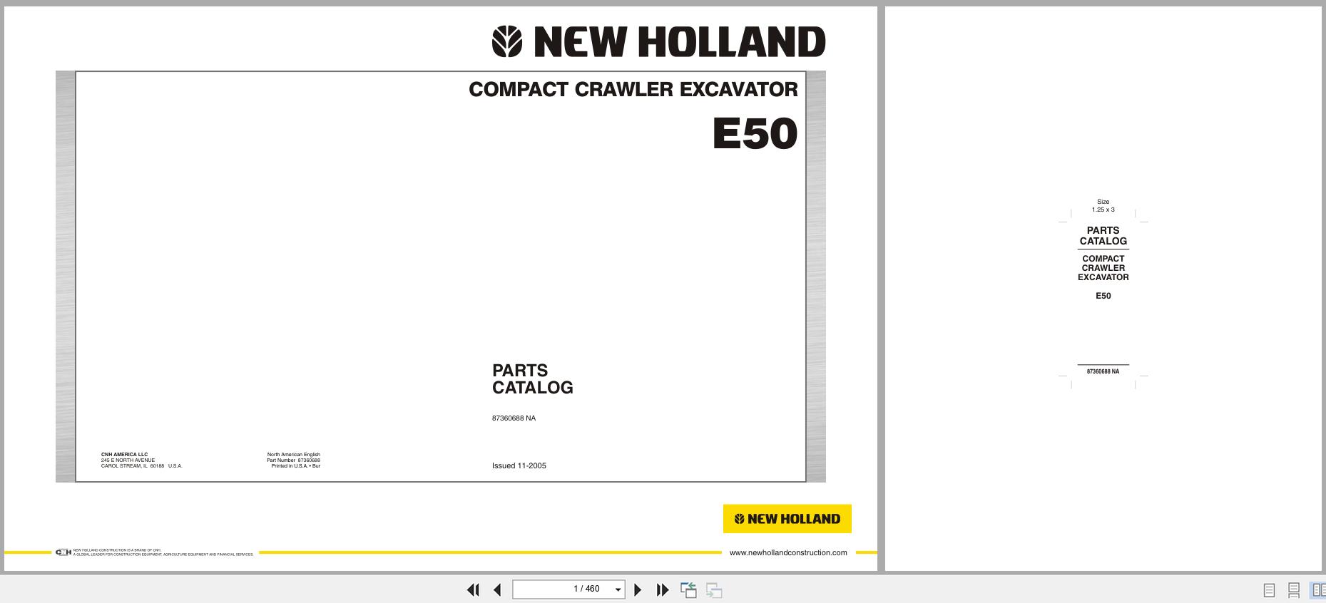 New Holland Compact Crawler Excavator E50 Parts Catalog 87360688NA 2005 (1)