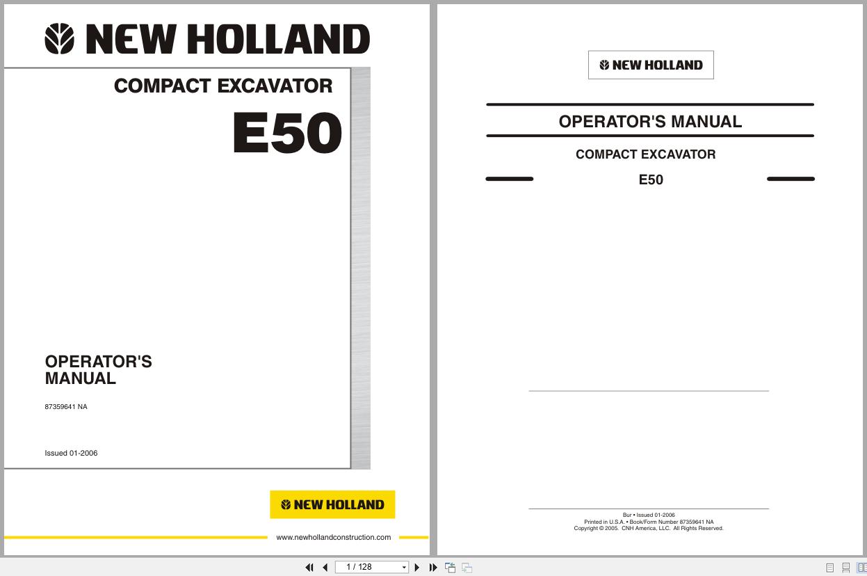 New Holland Compact Excavator E50 Operators Manual 87359641NA 2006 (1)