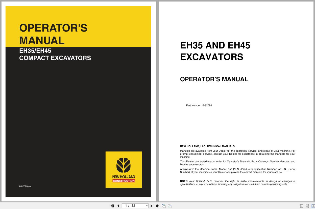 New Holland Compact Excavator EH35 EH45 Operators Manual 6 82080NA 2003 (1)