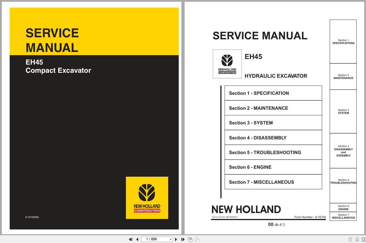 New Holland Compact Excavator EH45 Service Manual 6 75750NA (1)