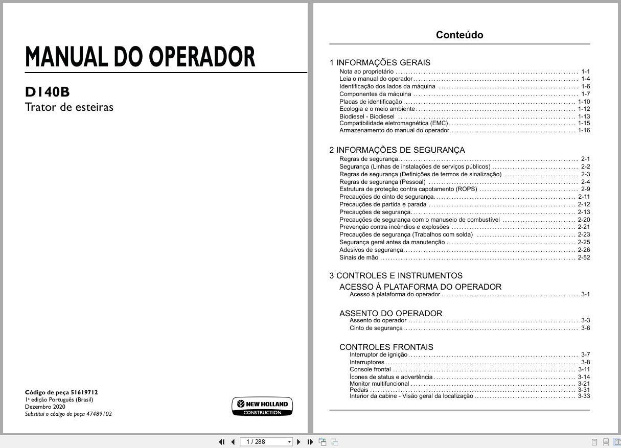 New Holland Crawler Dozer D140B Operators Manual 51619712 2020 BR (1)