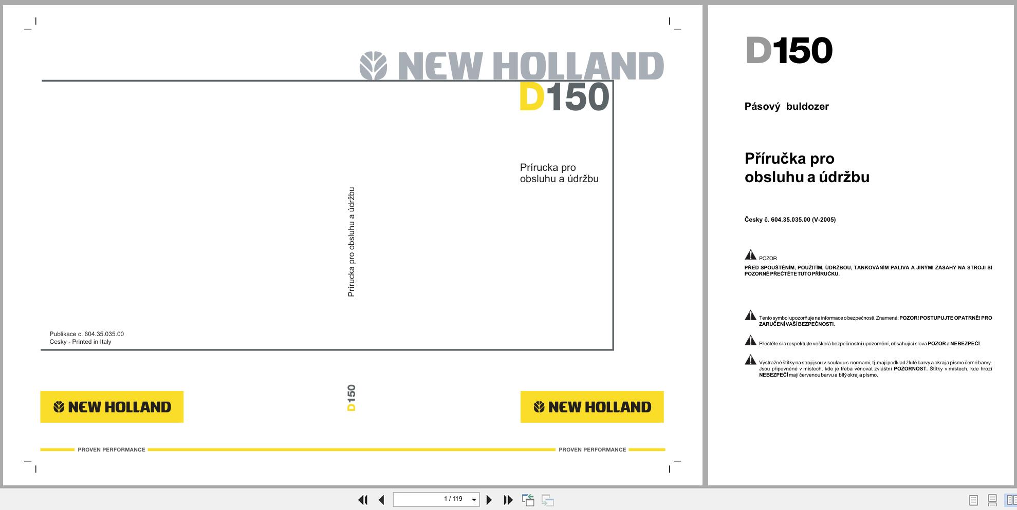 New Holland Crawler Dozer D150 Operation Maintenance Manual 6043503500 2005 CZ (1)