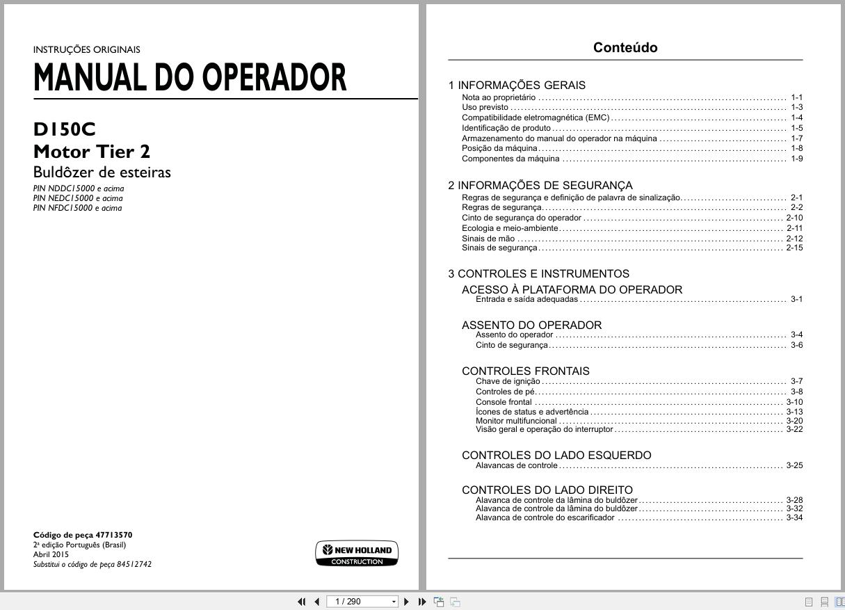 New Holland Crawler Dozer D150C Tier 2 Operators Manual 47713570 2015 BR (1)