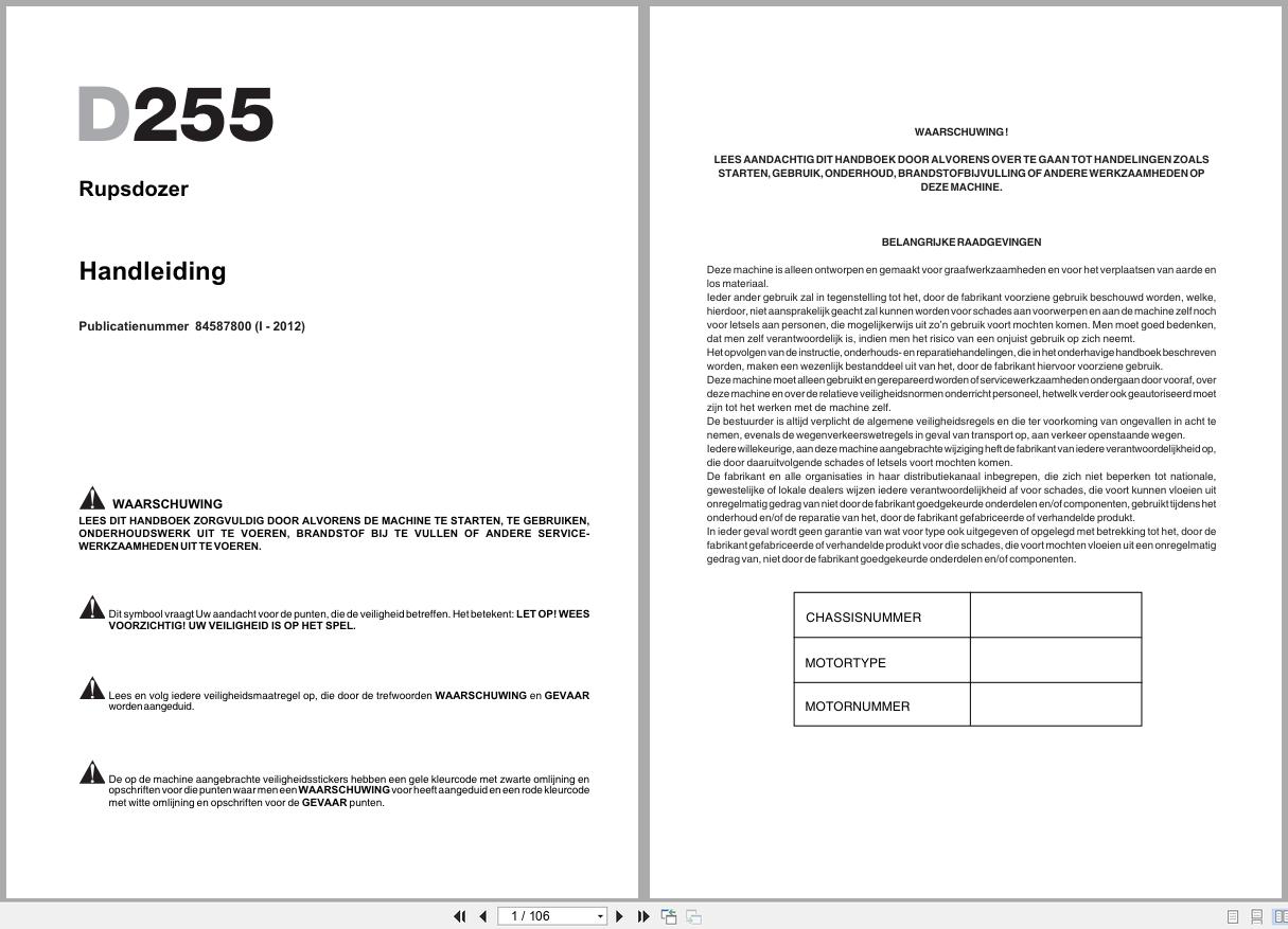 New Holland Crawler Dozer D255 Operators Manual 84587800 2012 NL (1)