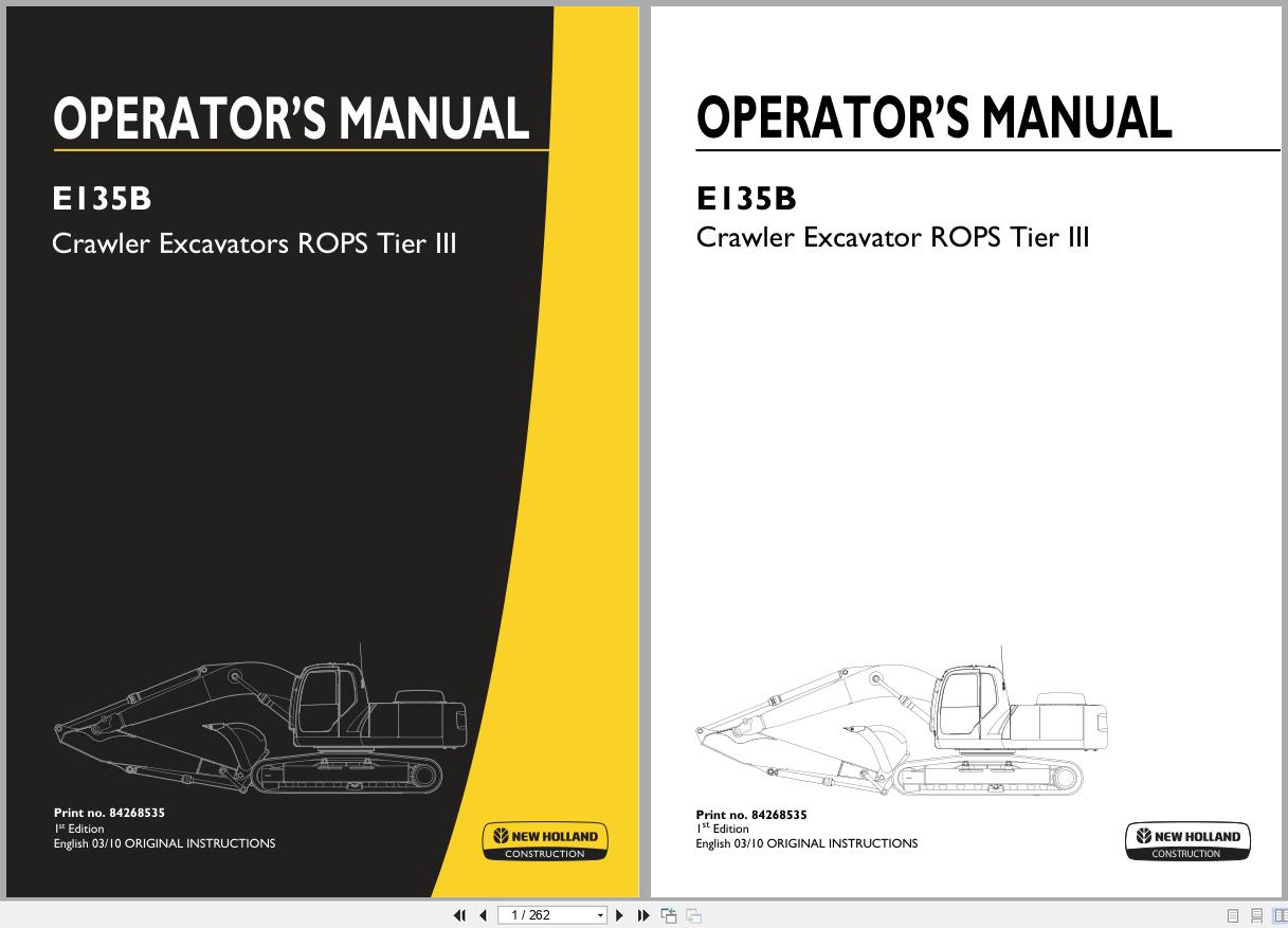 New Holland Crawler Excavator E135B ROPS Tier III Operators Manual 84268535 2010 (1)