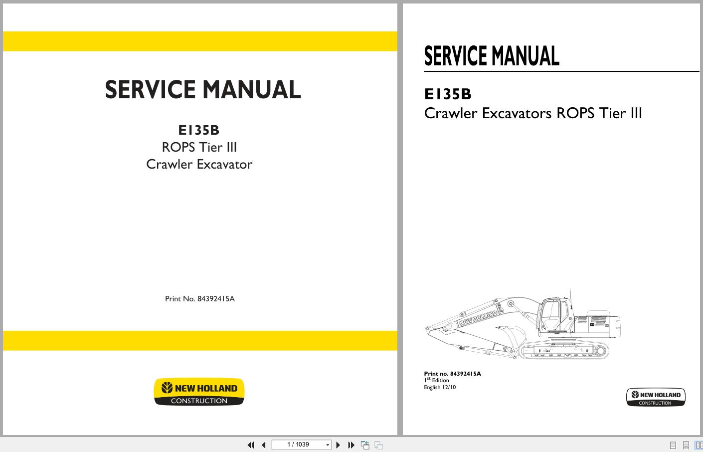New Holland Crawler Excavator E135B ROPS Tier III Service Manual 84392415A 2010 (1)