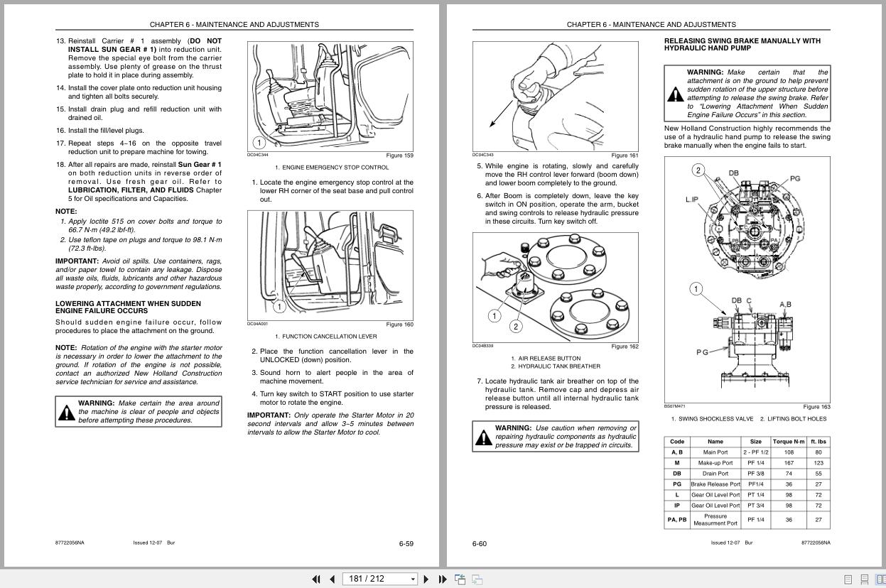 New Holland Crawler Excavator E135B Tier 3 Operators Manual 87722056NA 2008 (2)