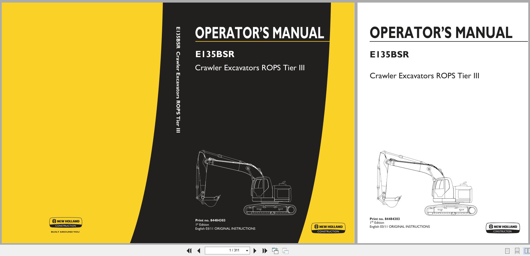 New Holland Crawler Excavator E135BSR ROPS Tier 3 Operators Manual 84484303 2011 (1)