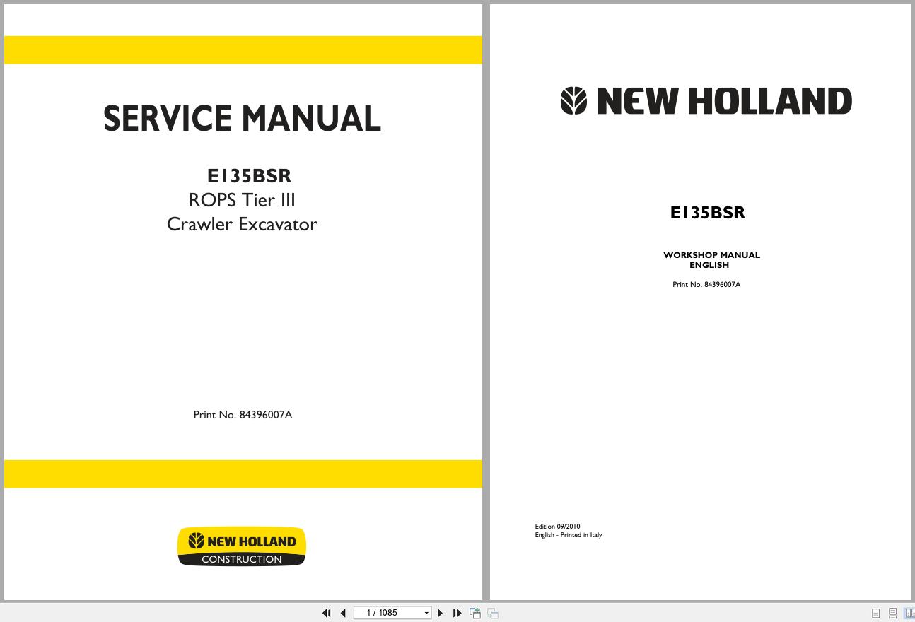 New Holland Crawler Excavator E135BSR ROPS Tier III Service Manual 84396007A 2010 (1)