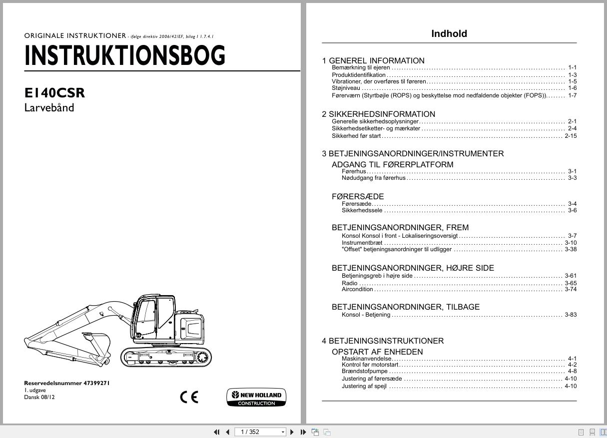 New Holland Crawler Excavator E140CSR Operators Manual 47399271 2012 DK (1)