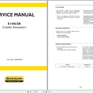 New Holland Crawler Excavator E140CSR Service Manual 47381457A (1)