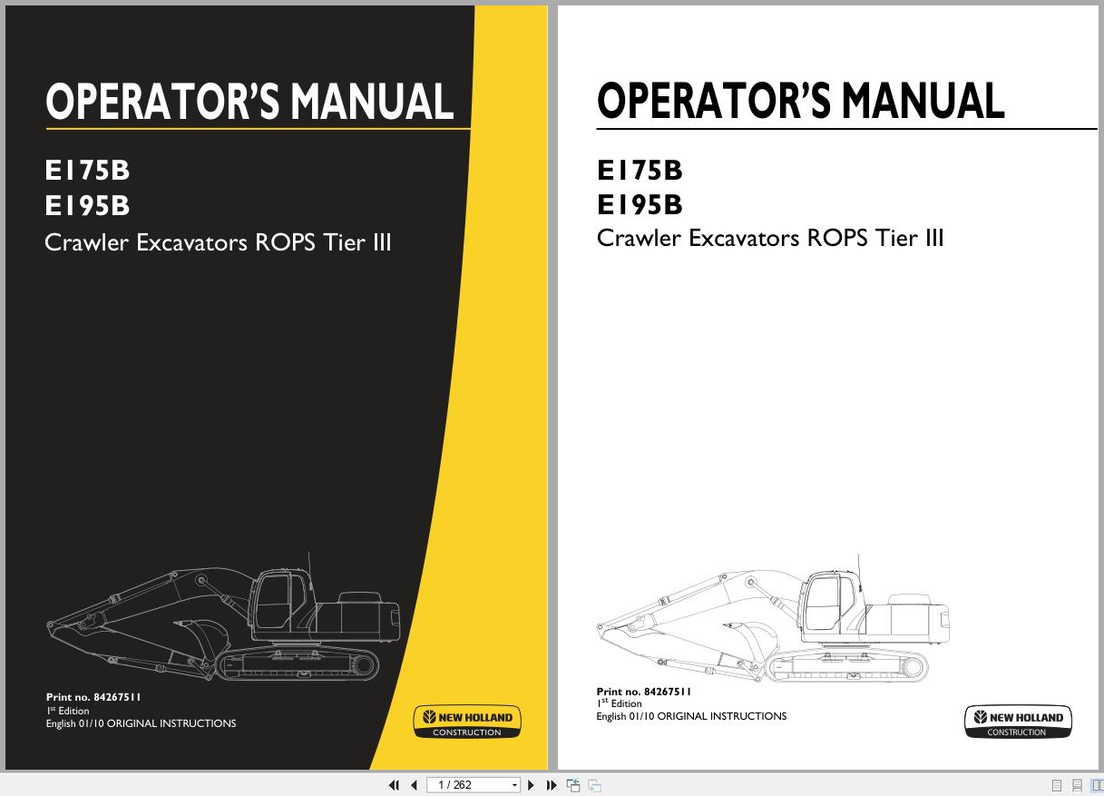 New Holland Crawler Excavator E175B E195B ROPS Tier 3 Operators Manual 84267511 2010 (1)