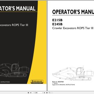 New Holland Crawler Excavator E215B E245B ROPS Tier 3 Operators Manual 84267568 2010 (1)