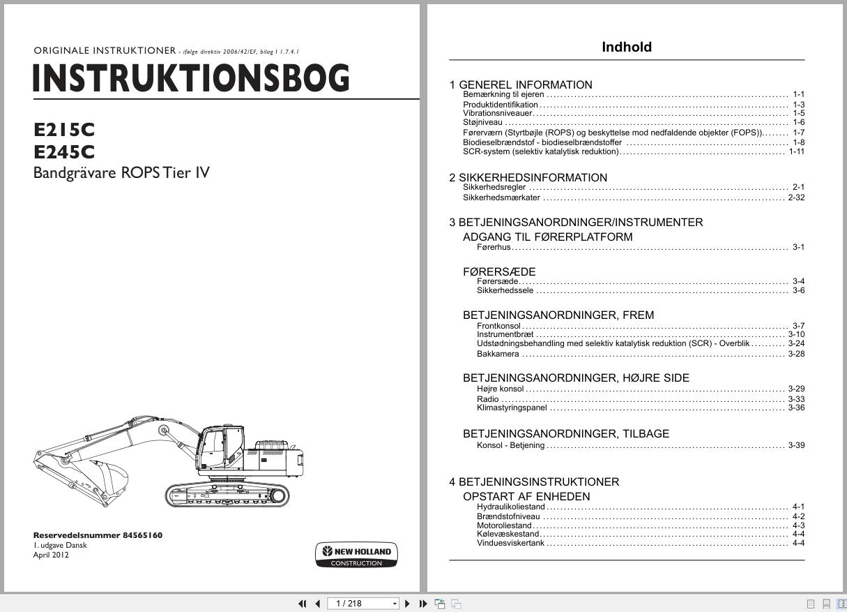 New Holland Crawler Excavator E215C E245C Operators Manual 84565160 2012 DK (1)