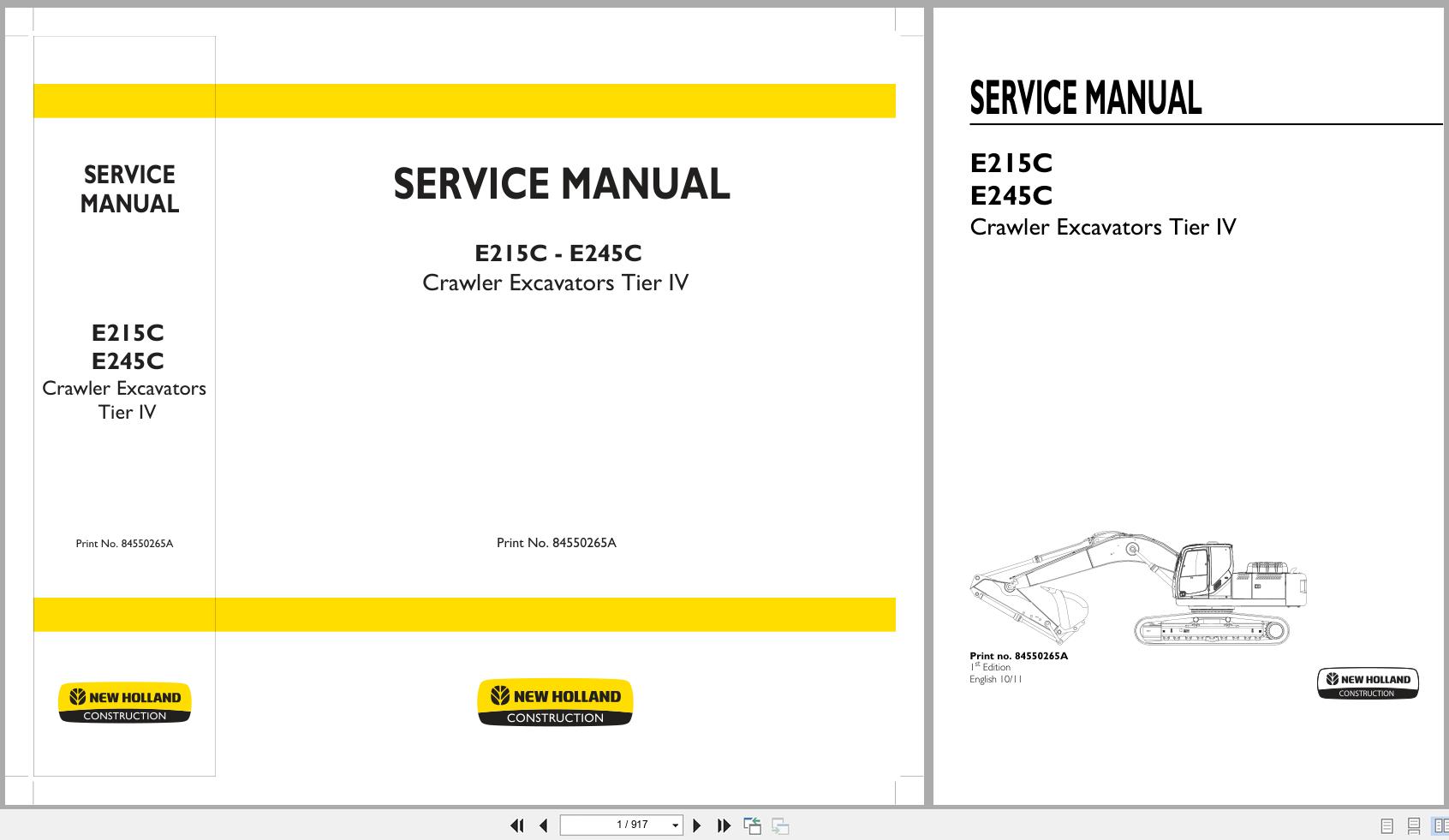 New Holland Crawler Excavator E215C E245C Tier 4 Service Manual 84550267A 2011 (1)