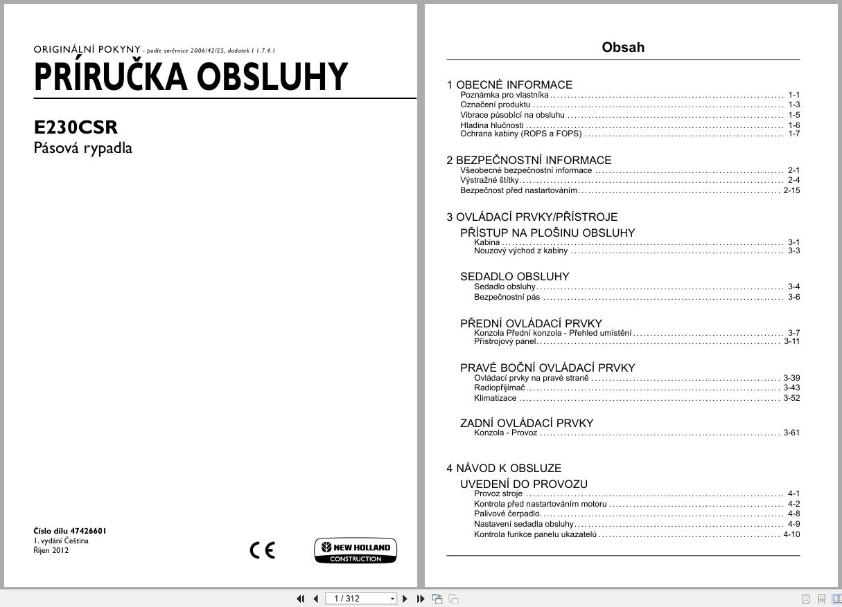 New Holland Crawler Excavator E230C SR Operators Manual 47426601 2012 CZ (1)