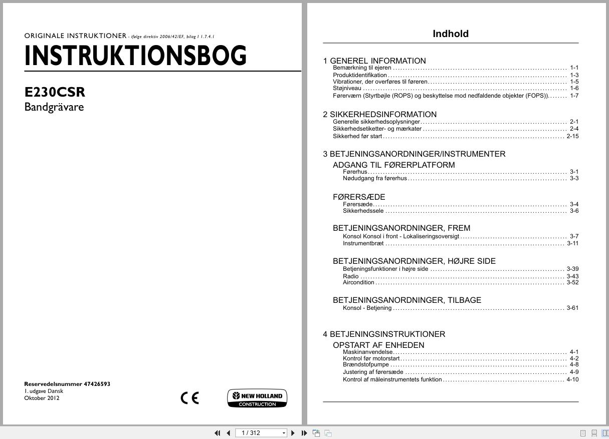 New Holland Crawler Excavator E230CSR Operators Manual 47426593 2012 DK (1)