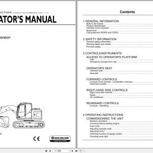 New Holland Crawler Excavator E260CSR Operators Manual 47416374 2012 (1)