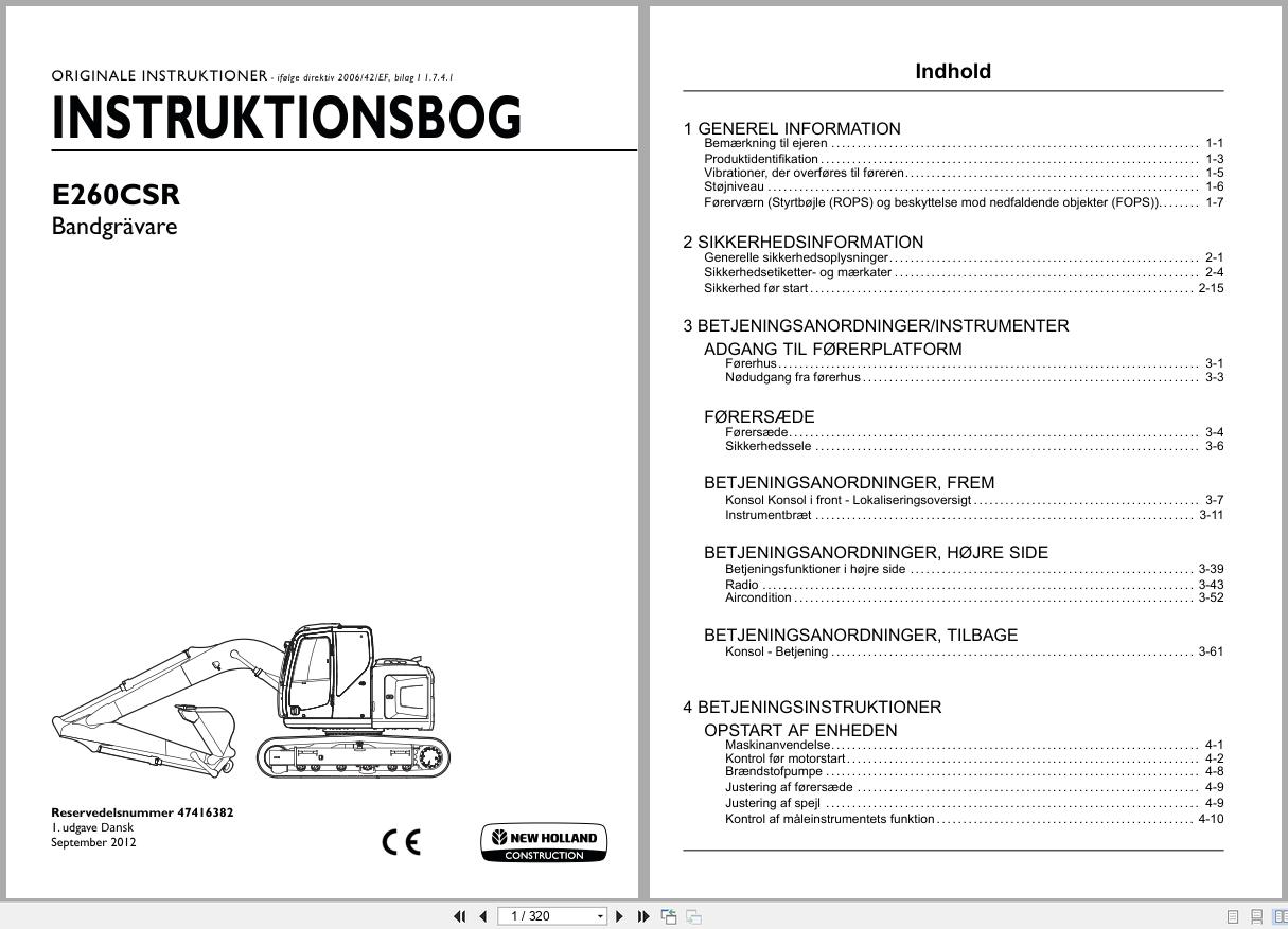 New Holland Crawler Excavator E260CSR Operators Manual 47416382 2012 DK (1)