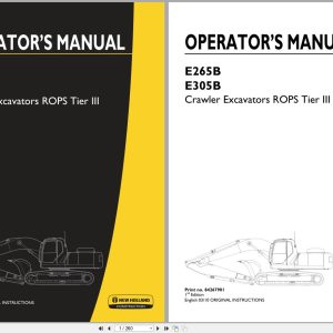 New Holland Crawler Excavator E265B E305B ROPS Tier 3 Operators Manual 84267901 2010 (1)