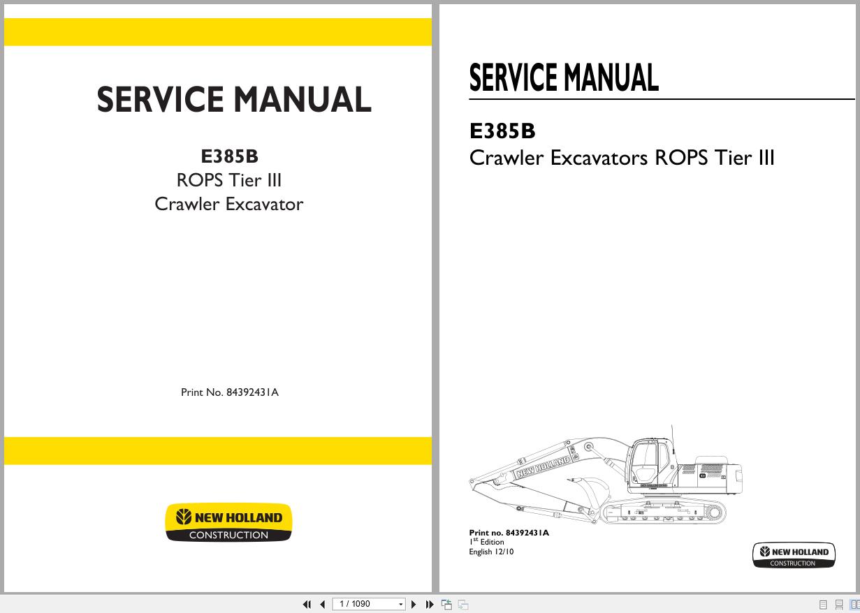 New Holland Crawler Excavator E385B ROPS Tier 3 Service Manual 84392431A 2010 (1)