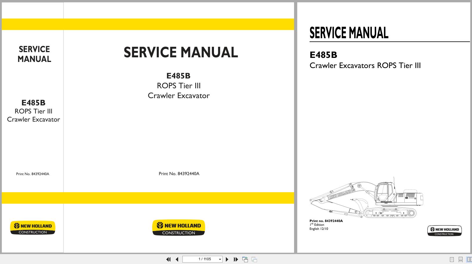 New Holland Crawler Excavator E485B ROPS Tier 3 Service Manual 84392440A 2010 (1)