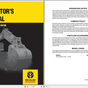 New Holland Crawler Excavator EC130 Operators Manual 73178094 (1)