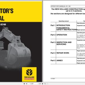 New Holland Crawler Excavator EC160 Operators Manual 73178097 (1)