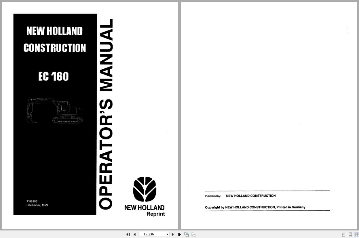 New Holland Crawler Excavator EC160 Operators Manual 73183061 (1)