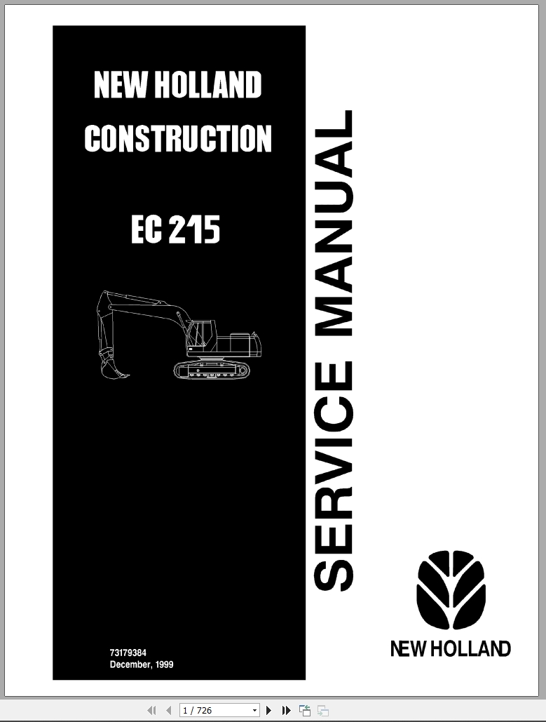 New Holland Crawler Excavator EC215 Service Manual 73179384 (1)