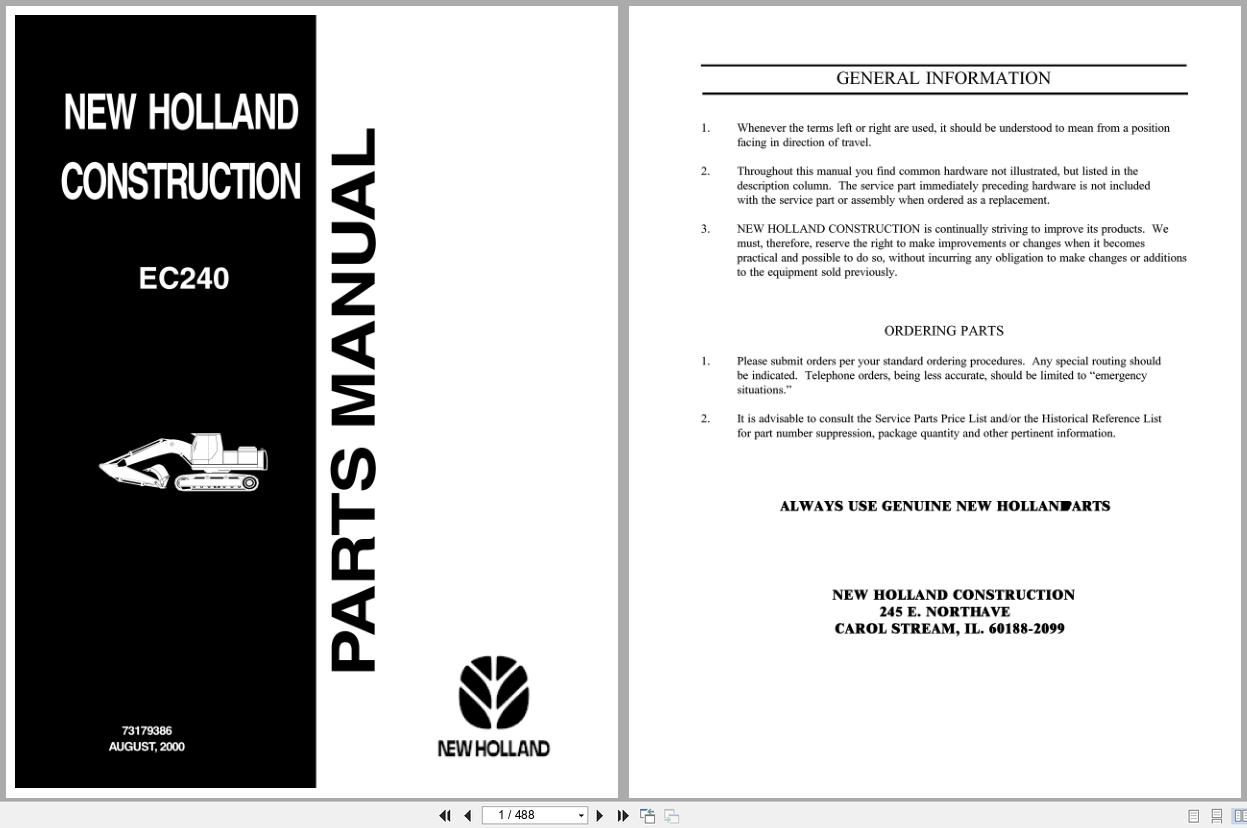 New Holland Crawler Excavator EC240 Parts Manual 73179386 2000 (1)