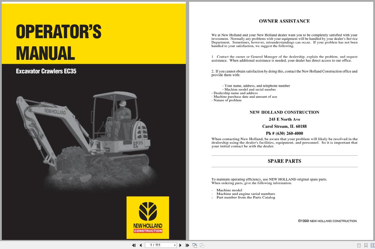 New Holland Crawler Excavator EC35 Operators Manual 73185763 (1)