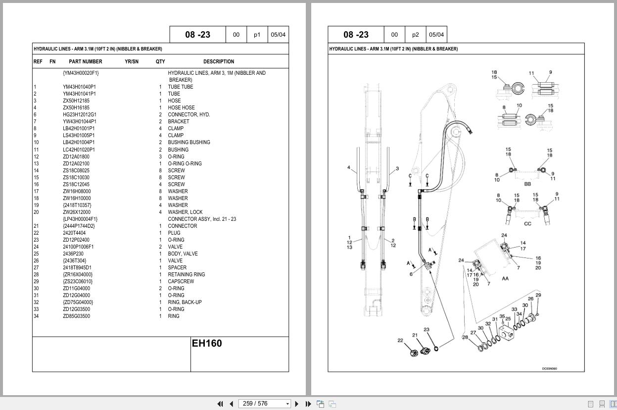 New Holland Crawler Excavator EH160 Parts Catalog YM91ZU0003F1 01NA 2004 (2)