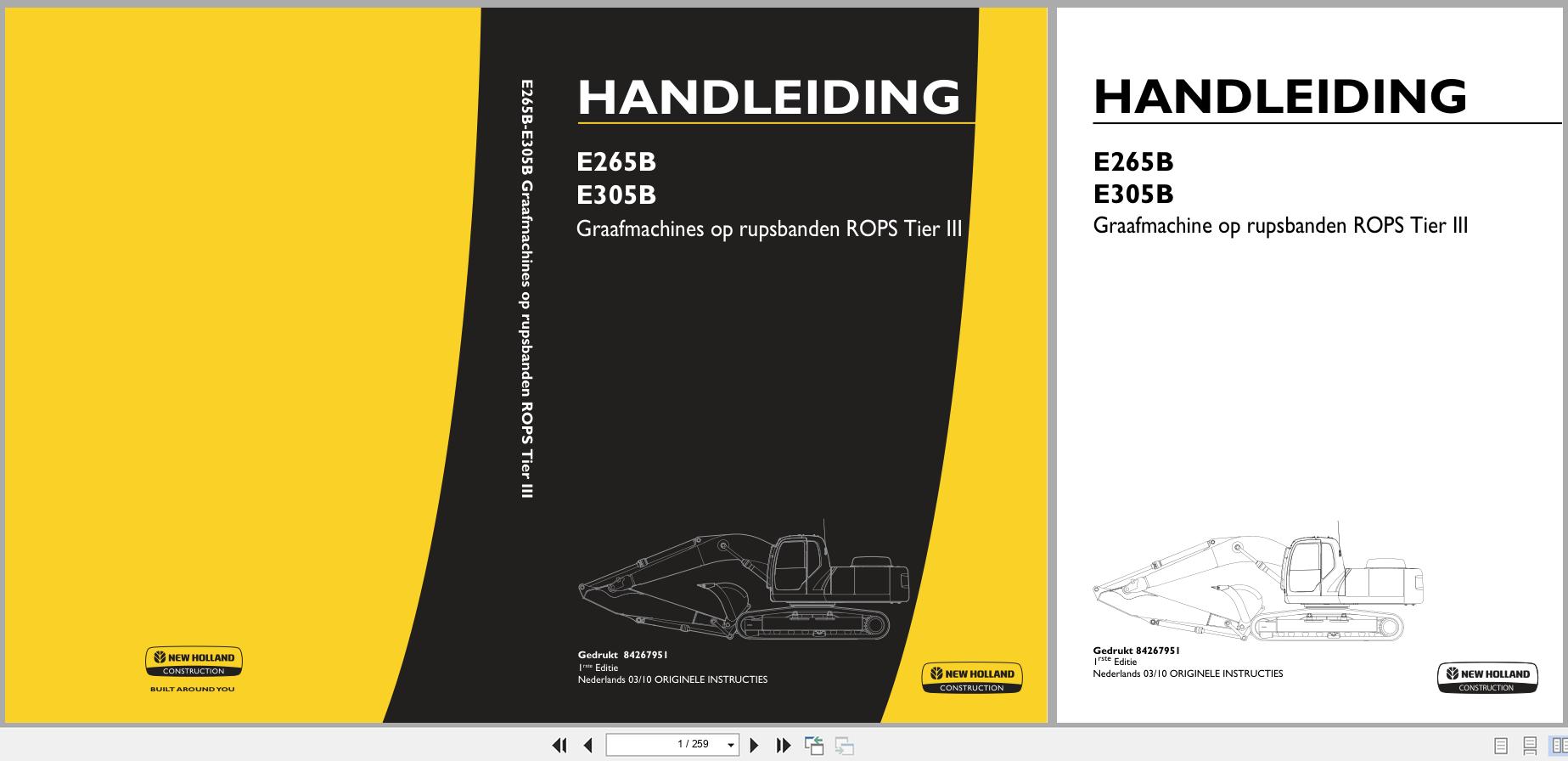 New Holland Excavator E265B E305B Operation Maintenance Manual 84267951 2010 NL (1)