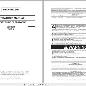 New Holland Excavator E30BSR Tier 4 Operators Manual 87722093NA 2007 (1)