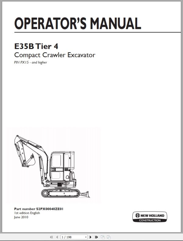 New Holland Excavator E35B Tier 4 Operators Manual S2Px00040Ze01 2010 (1)