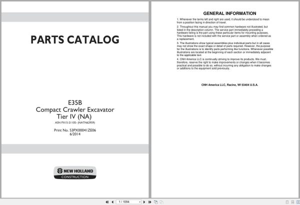 New Holland Excavator E35B Tier 4 Parts Catalog S3PX00041ZE06 2014 (1) New Holland Excavator E35B Tier 4 Parts Catalog S3Px00041Ze06 2014 (1)