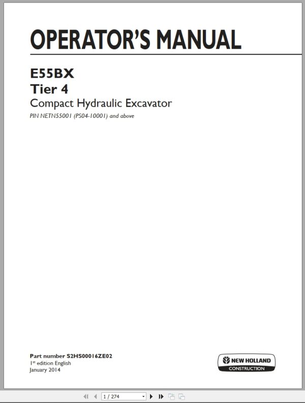 New Holland Excavator E55Bx Tier 4 Operators Manual S2Hs00016Ze02 2014 (1)