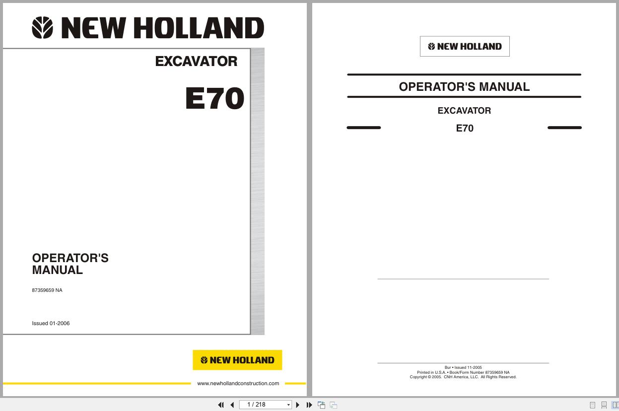 New Holland Excavator E70 Operators Manual 87359659NA 2006 (1)