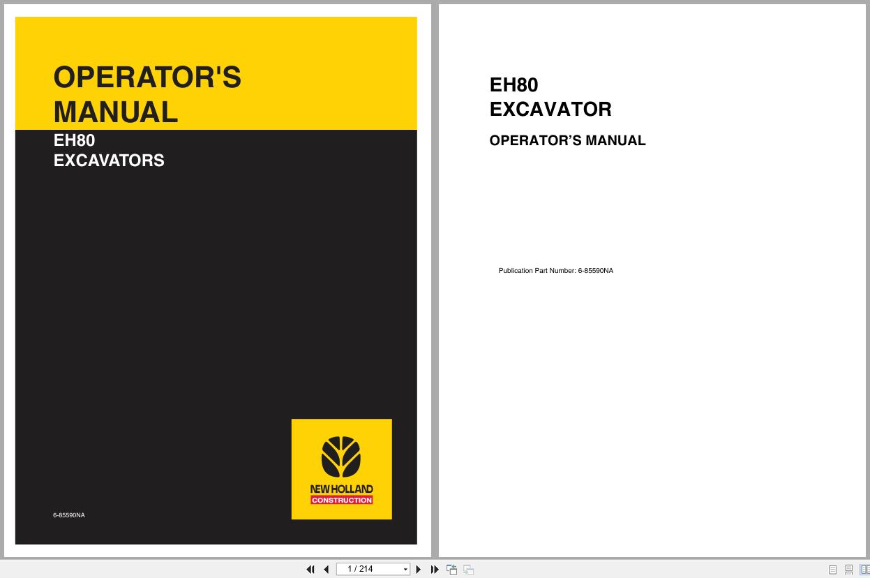 New Holland Excavator EH80 Operators Manual 6 85590NA 2004 (1)