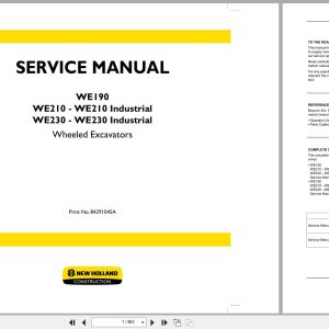 New Holland Excavator WE190 to WE230 Industrial Service Manual 84291045A (1)