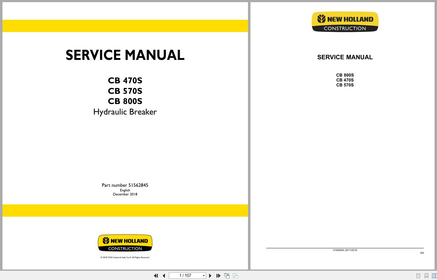 New Holland Hydraulic Breaker CB470S CB570S CB800S Service Manual 51562845 2018 (1)
