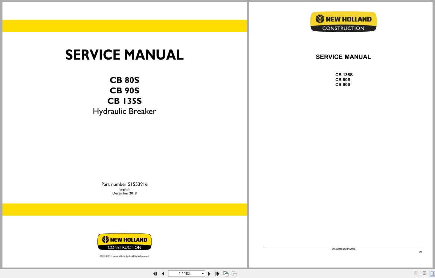 New Holland Hydraulic Breaker CB80S CB90S CB135S Service Manual 51553916 2018 (1)