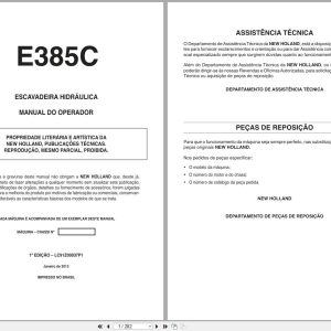 New Holland Hydraulic Excavator E385C Operators Manual LC91Z00037P1 2013 BR (1)